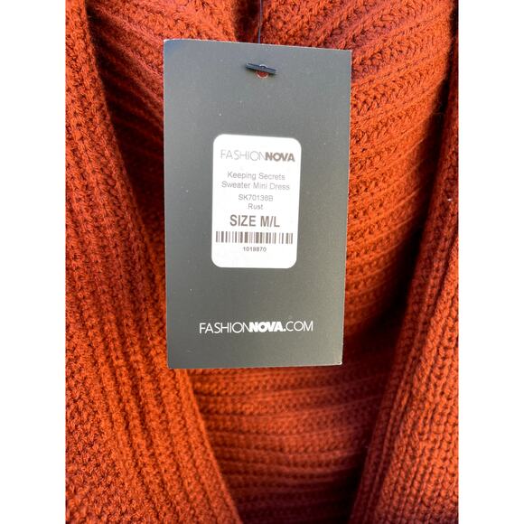 NWT - Fashion Nova Keeping Secrets Sweater Mini Dress - Rust - M/L - Picture 5 of 6